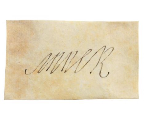 ANNE (1665-1714) PIECE SIGNED AS QUEEN,  ANNE R  on parchment 4 x 6.9cm, loosely laid down on an old laid paper leaf Queen of