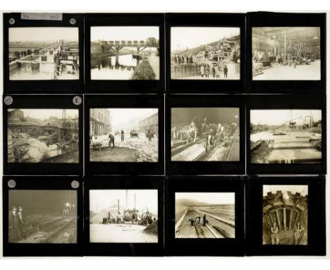 MAGIC LANTERN SLIDES AND GLASS PLATE NEGATIVES, EARLY 20TH CENTURY  various subjects to include civil engineering, buildings 