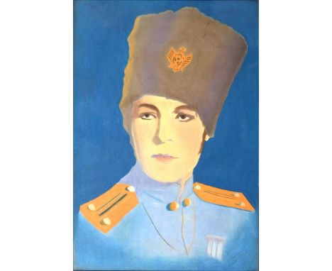 RUDOLPH VALENTINO (1895-1926) AS LIEUTENANT DUBROVSKY IN THE 1925 FILM THE EAGLE, POSTER   signed in pencil Sincerely Yours R