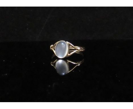 A 9ct gold cabochon moonstone ring. Size L, 1.4g