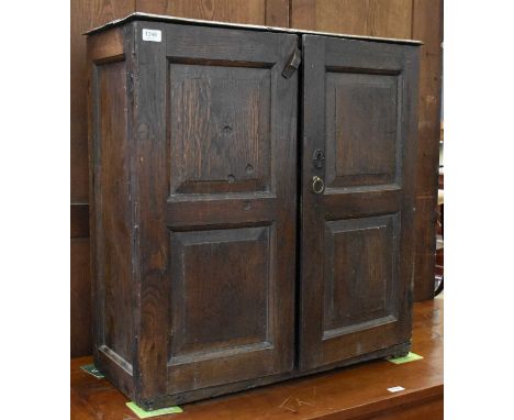 18th Century Panelled Oak Cupboard, 78cm by 33cm by 82cm, together with a Regency gilt metal mounted column of tapering cylin