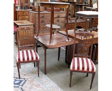 A 19th Century Mahogany Pembroke Table, 96cm by 71cm by 71cm; together with an Edwardian inlaid mahogany oval lamp table with