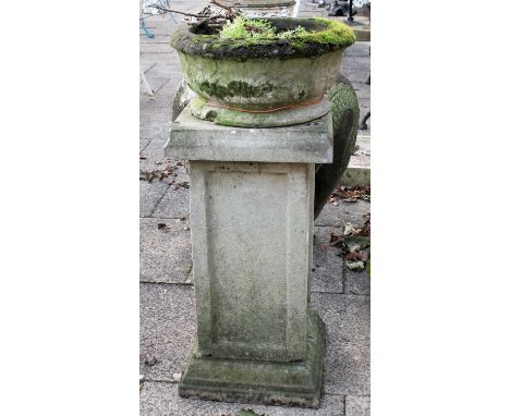 A Circular Composition Planter, with acanthus moulded sides and on square panelled pedestal, 46cm by 100cm
