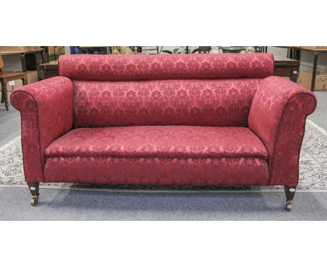 A 19th Century Mahogany Framed Drop End Sofa, moving on castors, 163cm by 82cm by 83cmReupholstered, drop arm mechanism funct