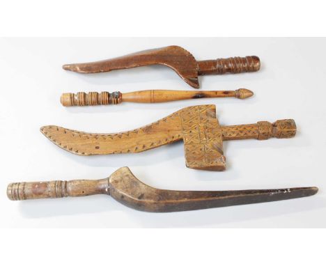 Chip Carved 19th Century Knitting Stick/Sheath initialled 'J.E.M' and three others