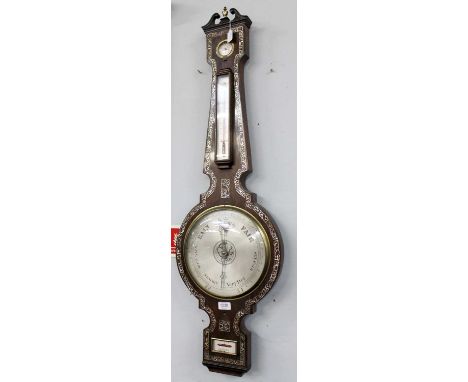 A Rosewood Mother-of-Pearl Inlaid Wheel Barometer, signed Cetti, Dudley, circa 1840