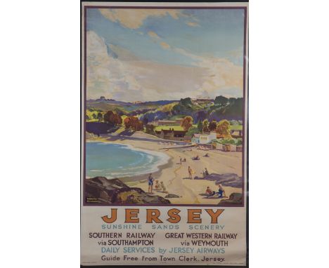 Leonard Richmond - 'Jersey Sunshine Sands Scenery' (Railway Travel Poster), lithograph, printed by Waterlow &amp; Sons, circa