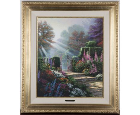 Thomas Kinkade - 'Gardens of Light I', enhanced colour print on canvas, circa 2005, editioned 405/2450 recto, certificate of 