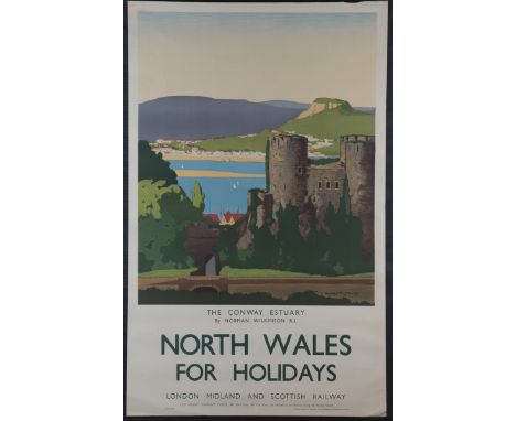 Norman Wilkinson - 'North Wales for Holidays The Conway Estuary' (L.M.S. Railway Travel Poster), lithograph, printed by Staff