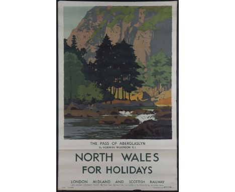 Norman Wilkinson - 'North Wales for Holidays, The Pass of Aberglaslyn' (L.M.S.  Railway Travel Poster), lithograph, printed b