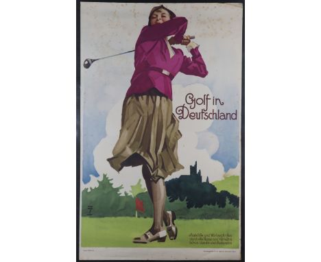 Ludwig Hohlwein - 'Golf in Deutschland', lithograph, printed by Reichsbahnzentrale für Deutschen Reiseverkehr, Berlin, circa 