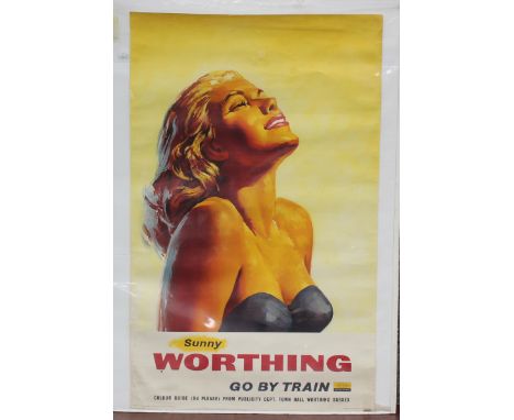 British Railways (publisher) - 'Sunny Worthing, go by Train' (Railway Travel Poster), lithograph, published by British Railwa