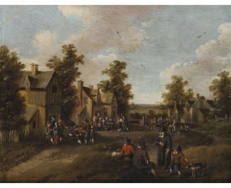 Niederlande17. Jh. Dorfstraße mit bäuerlicher FigurenstaffageR. u. bezeichnet mit dem Monogramm "c.d.". Auf rücks. Klebezette