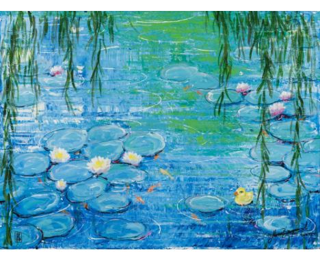 Mauro Bergonzoli1965 Mailand - lebt in Kirchheim / SchwabenWater lilies with yellow duck. 2022Rechts unten signiert und datie