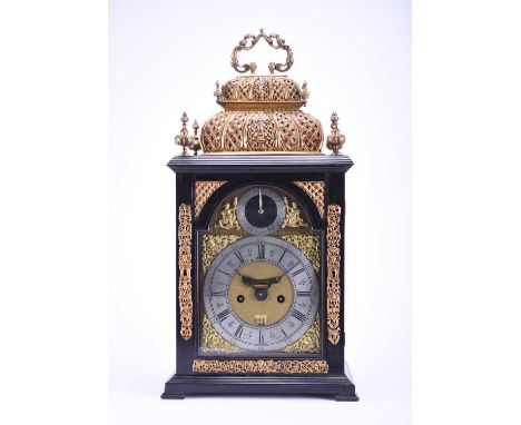 A fine and rare early 18th century ebonised quarter repeating double basket top bracket clockJames Markwick, LondonSurmounted