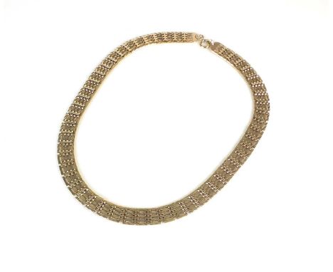 A 9ct gold five bar link necklace, with bolt ring clasp, 39cm long, weight approx 28.6g