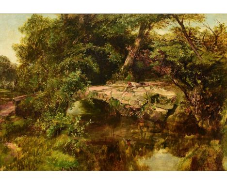 Frederick Henry Henshaw (1807-1891) Fishing for Tiddlers, oil on canvas, 53 x 76 cm, frame 66 x 99 cm, sold together with a f