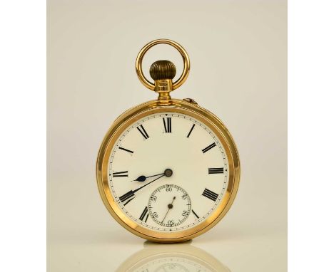 An 18ct gold open face pocket watchDate: Circa 1901Movement: Three-quarter plate, numbered 85063, stem wind and setDial: Whit