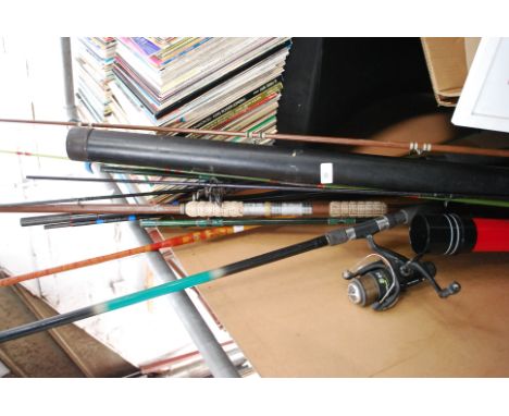 A large collection of vintage and modern fishing reels and rods along with a telescope.

vCost to post within the uk is £15.9