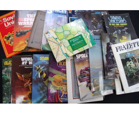 A collection of fantasy and Sci fi books to include Lord Of The Rings Frodo's Journey Middle Earth Atlas and many Stewart Cro