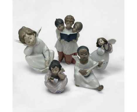 Lladro, group of angel figurines to include; Heavenly Chimes (5723), Angel Dreaming (4961), Little Angel with Lyre (6528), Bl