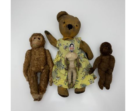 Teddy bear and doll range to include; Merrythought Monkey (22cm), further Monkey with red bead eyes (32cm), teddy bear (37cm)