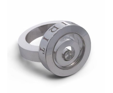 A Chopard 'Happy Spirit' 18ct white gold ring, size I. Designed as concentric circles beneath a glazed compartment revealing 