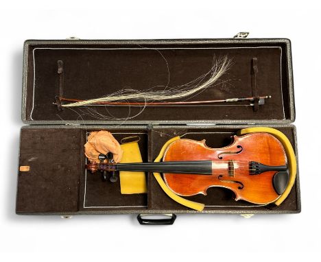 Viola - unlabelled, generally very good condition. Tim Toft Violins Bridge. Bow labelled W.Germany. With bridge and faux croc