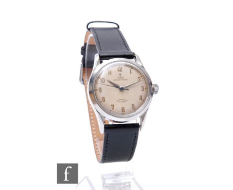 A mid 20th Century stainless steel Tudor Oyster Prince wrist watch, Arabic numerals to a circular dial, case diameter 34mm, c