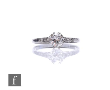 An early 20th Century platinum diamond solitaire ring, transitional cut stone, weight approximately 0.75ct, colour G/H, clari