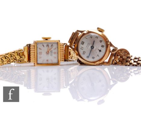 A 9ct hallmarked lady's Trada manual wind wrist watch to a 9ct bracelet, total weight 18g, with a similar 9ct Ancre to a gilt