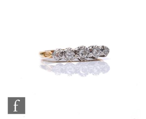 A mid 20th Century 18ct illusion set diamond five stone ring, weight 3g, ring size O.