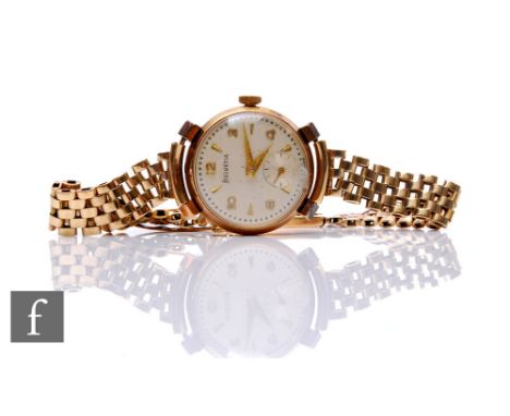 A 9ct hallmarked lady's Helvetia manual wind wrist watch, Arabic numerals and batons to a circular dial and a 9ct brick brace