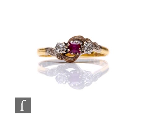 A ruby and diamond cluster ring, stamped PLAT, Birmingham 1963, ring size R, total weight 3.4g.