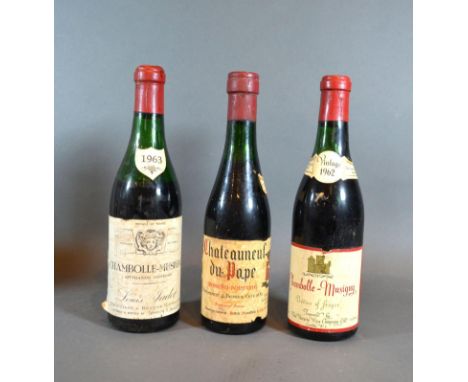 One Half Bottle Chateauneuf du Pape Moreau-Fontaine together with another half bottle Chambolle-Musigny Red Wine 1963 and ano