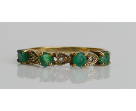 A 9ct Gold, Emerald and Diamond Ring, size K, hallmarked, 1.35g