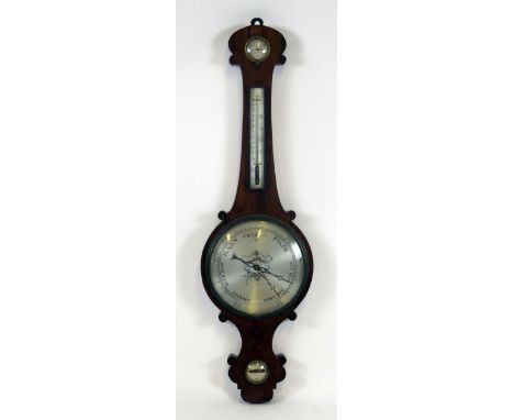 Herring &amp; Son, Chertsey, a 19th century onion top rosewood wheel barometer, with hygrometer, alcohol thermometer, 25cm si