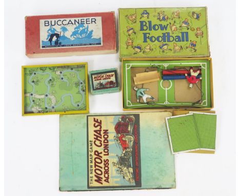 Vintage Games Group including Chad Valley Blow Football, Buccaneer, Motor Chase Across London and R Journet &amp; Co golf maz