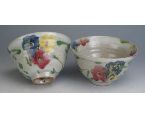 Janice Tchalenko, A Pair of Original Poppy Range Bowls, c. 1984, limited edition of 200, 14cm diam., Dartington ad Tchalenko 