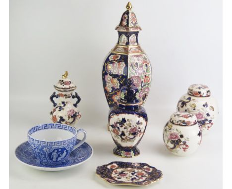 A large Mason's hall vase and cover in 'Penang' pattern No 265 of 1996, 46cm high, two ginger jars and covers, and two smalle
