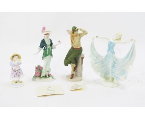 Royal Worcester, Coalport and others, four figurines, 'Joy', 'Season of Romance', 'Raggety Anne' and 'Lucinda' all boxed.
