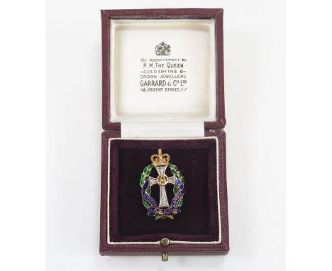 A Queens Alexandra's Royal Army Nursing Corps 9ct gold and enamel Regimental brooch, maker Garrard &amp; Co, Birmingham 1951,