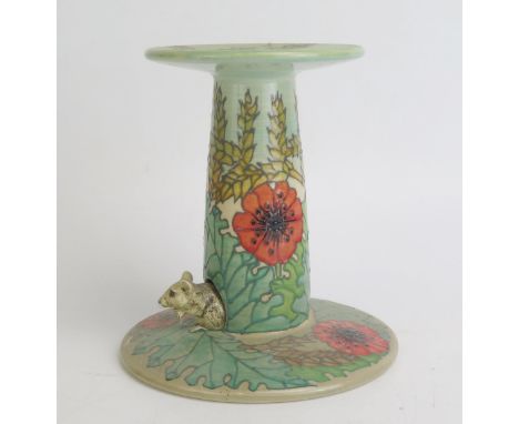 Sally Tuffin for Dennis China Works  a 'Poppies and Corn' decorated candlestick with a field mouse emerging from the stem, 16