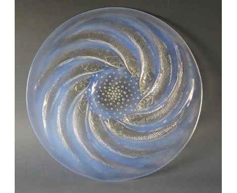 Rene Lalique (French 1860-1945) Poissons plate; designed 1931, with moulded R Lalique mark to centre, 27.5cm diameter