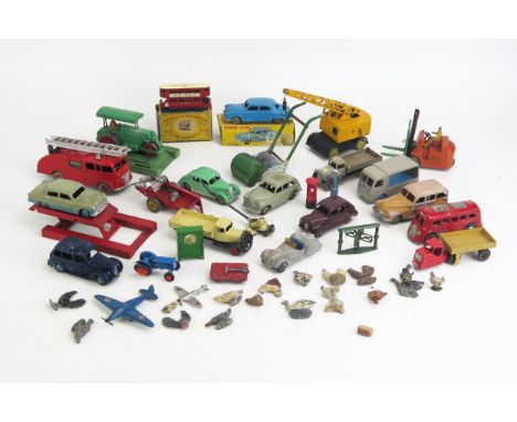 Collection of Mostly Dinky Toy Cars, Trucks including 33w Mechanical Horse, 172 Studebaker Land Cruiser, 25 Series trucks, 55