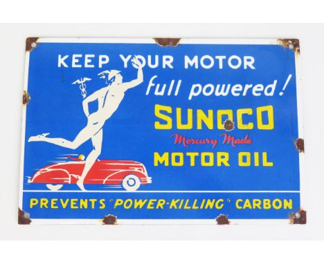 A reproduction enamel advertising sign, 'Sunoco Motor Oil' 20 x 30cm