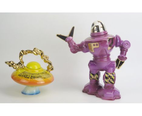 A Cardew pottery novelty teapot in the form of a large robot, 32cm high, together with another Cardew pottery teapot in the f