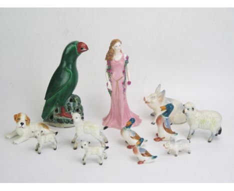 A collection of Beswick and other animals, together with a Royal Worcester figurine, 'Ophelia' and a Chinese pottery  model o
