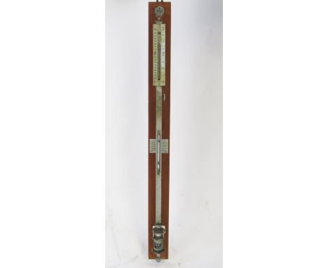 A Fortin's mercurial barometer, with dual calibrated scale and fine scale adjustment, having a mercurial thermometer to the s