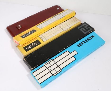 Slide rules, to include Pickett,&nbsp;Aristo slide rule x 2, British Thornton and Nestler, (5)